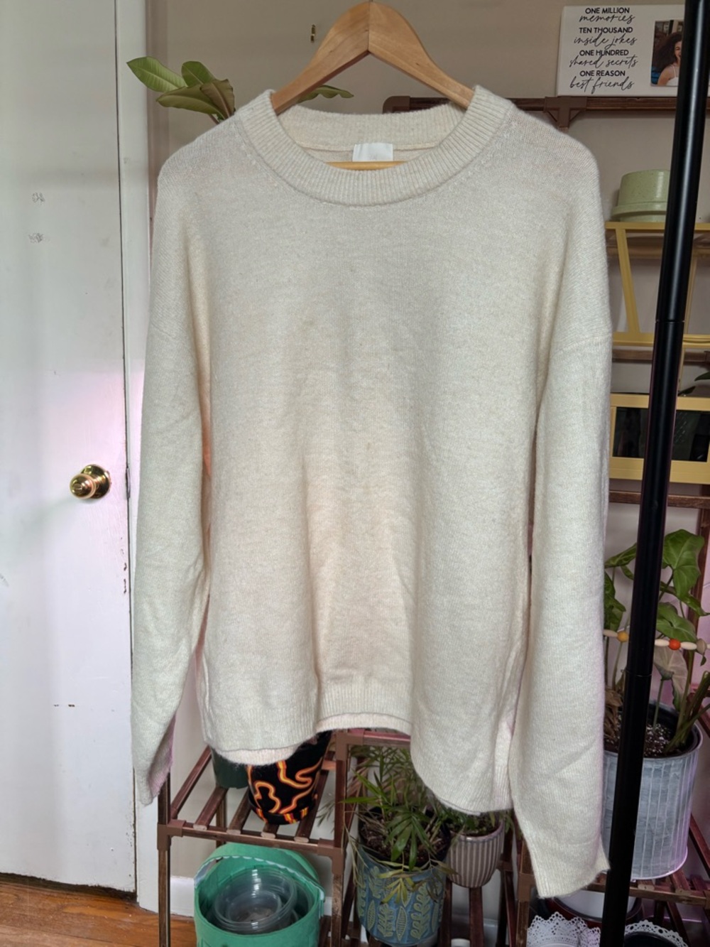 H&M Cream Ribbed Crewneck Sweater